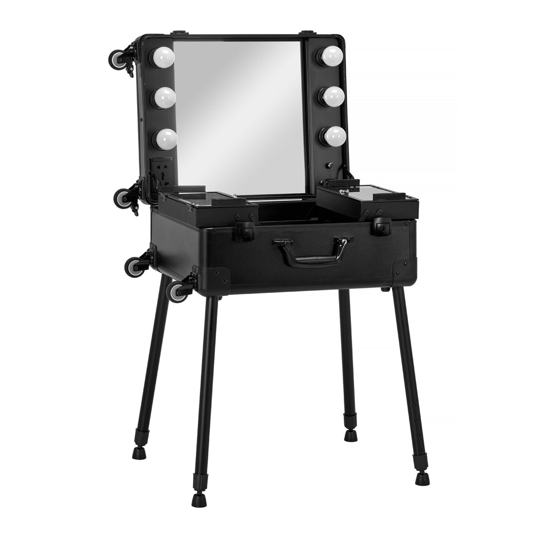 Make-up Koffer Mobiel Station T-27 met Verlichte Spiegel Zwart