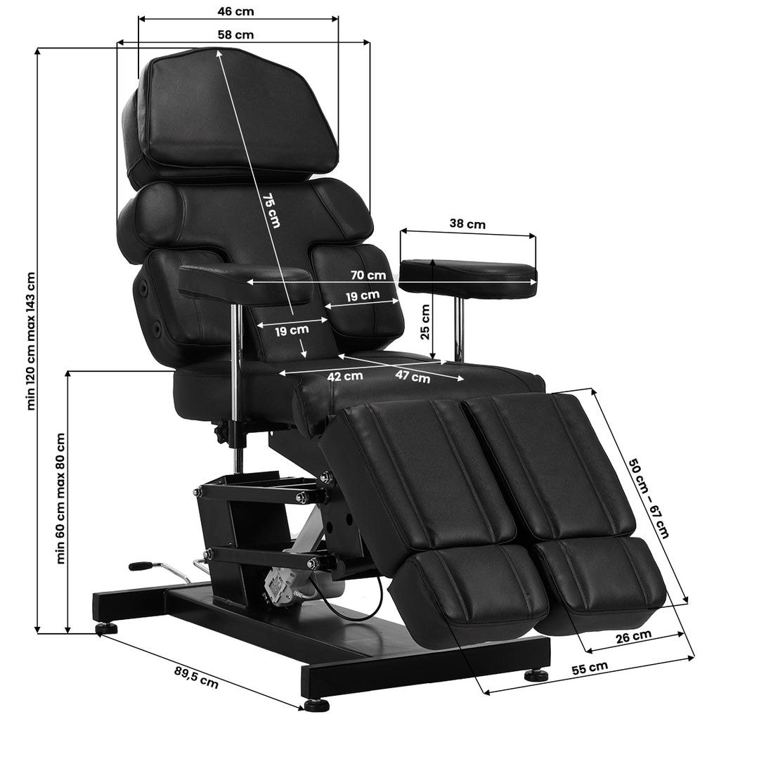 Elektrisk behandlingsstol Pro Ink 3710 (Tatueringsstol) - Svart - bild 24