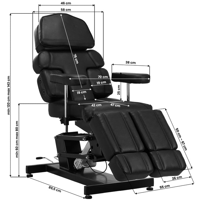 Elektrisk behandlingsstol Pro Ink 3710 (Tatueringsstol) - Svart - bild 24