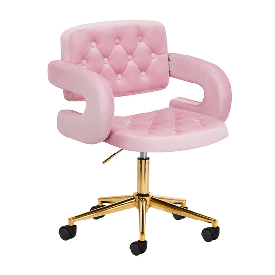 4Rico QS-OF213G Justerbar Taburett i Sammet - Guld/Rosa