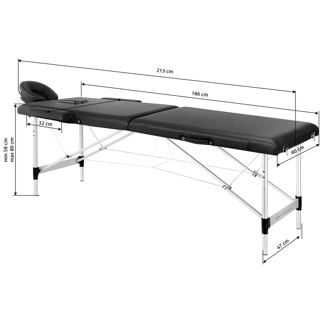 Massagebänk Hopfällbar Aluminium Balance 2 Zoner Svart