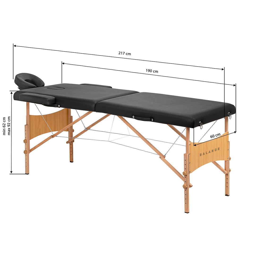 Massagebänk Hopfällbar Bokträ Balance 2 Zoner Svart