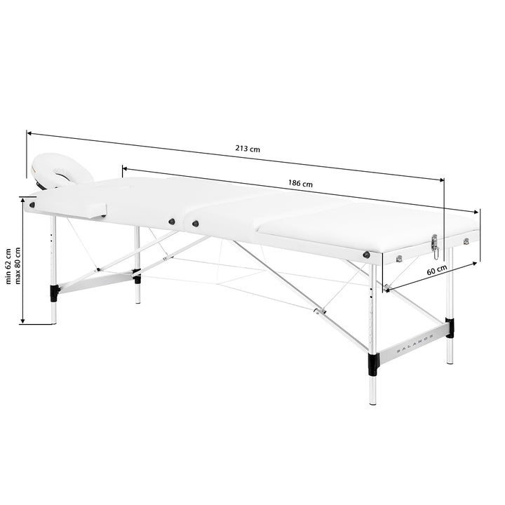 Massagebänk Hopfällbar Aluminium Balance 3 Zoner Vit