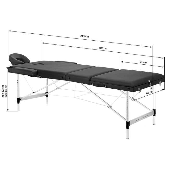 Massagebänk Hopfällbar Aluminium Balance 3 Zoner Svart