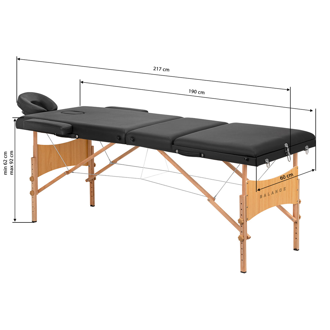 Massagebänk Hopfällbar Bokträ Balance 3 Zoner Svart