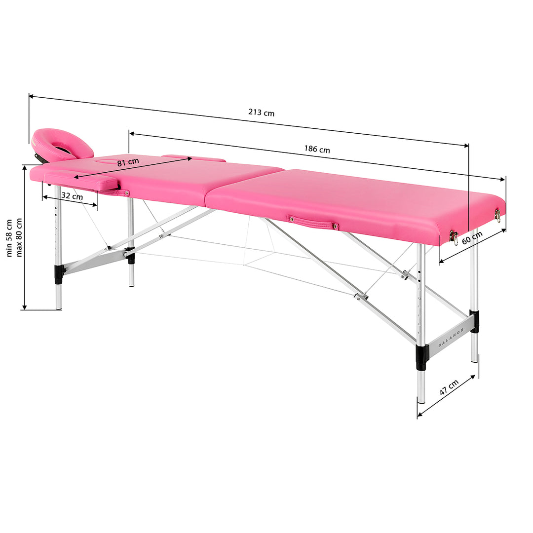 Massagebänk Hopfällbar Aluminium Balance 2 Zoner Rosa