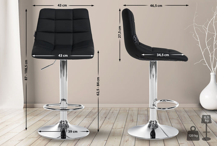 Set med 2 Barstolar med ryggstöd Konstläder Justerbar Vridbar 107 Svart - bild 2