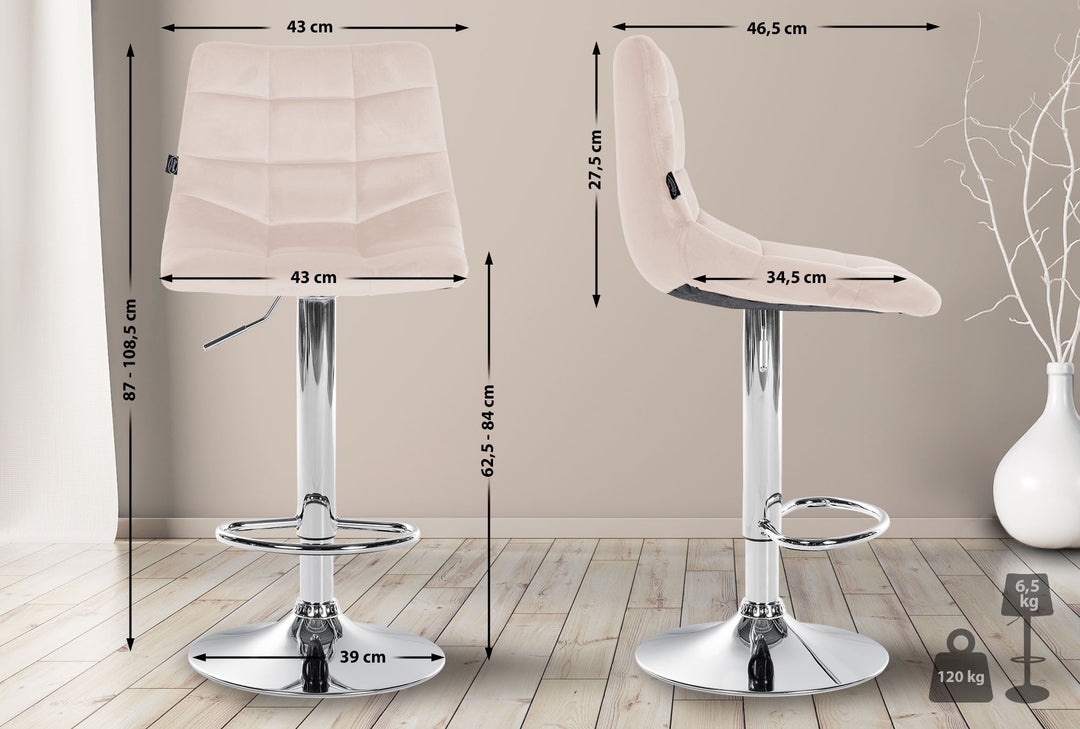Set med 2 Barstolar med ryggstöd Sammet Justerbar Vridbar 107 Beige - bild 2