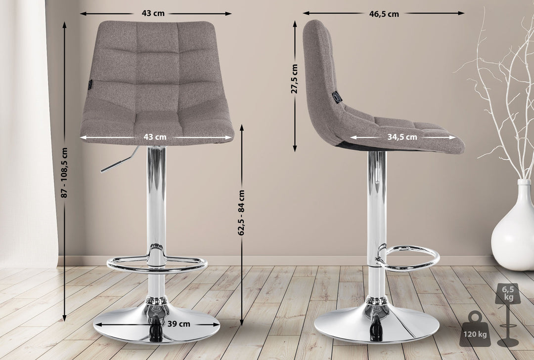 Set med 2 Barstolar med ryggstöd Tyg Justerbar Vridbar 107 Grå - bild 2