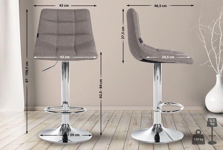 Set med 2 Barstolar med ryggstöd Tyg Justerbar Vridbar 107 Grå - bild 2