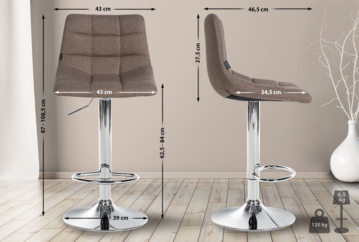 Set med 2 Barstolar med ryggstöd Tyg Justerbar Vridbar 107 Taupe - bild 2