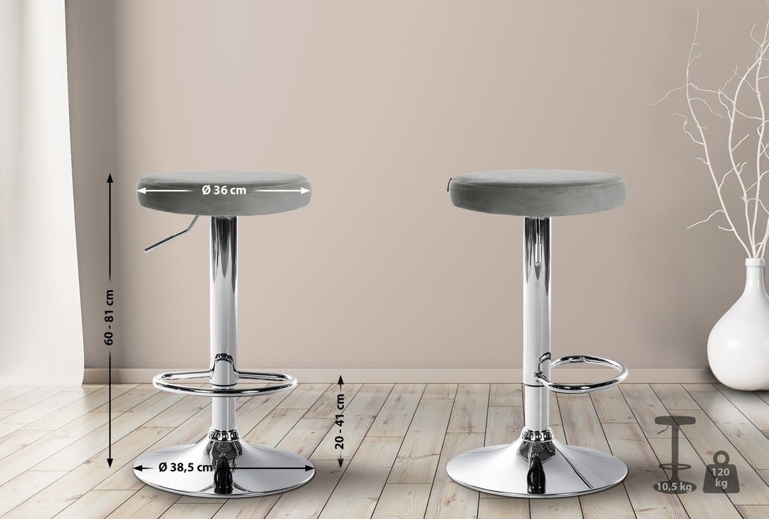 Set med 2 Barstolar Sammet Justerbar Vridbar 109 Grå - bild 2