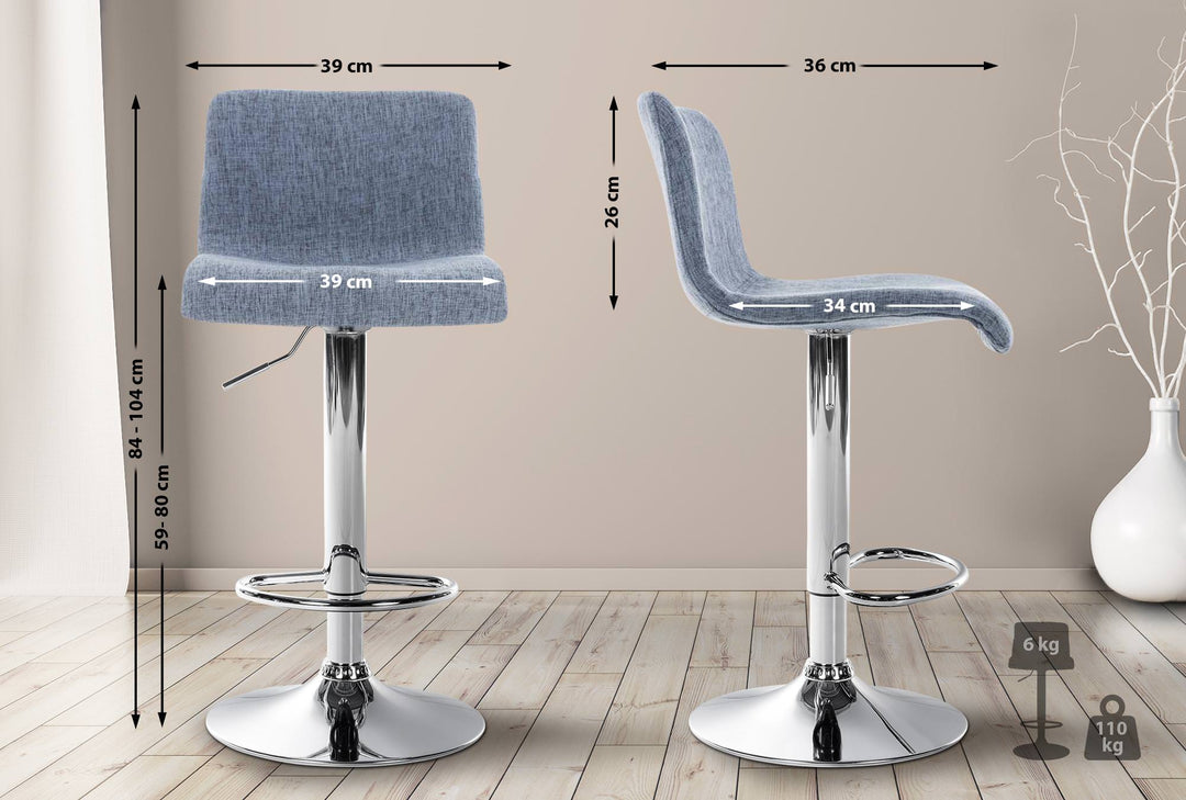 Barstol med ryggstöd Tyg Justerbar Vridbar 105 Blå - bild 2