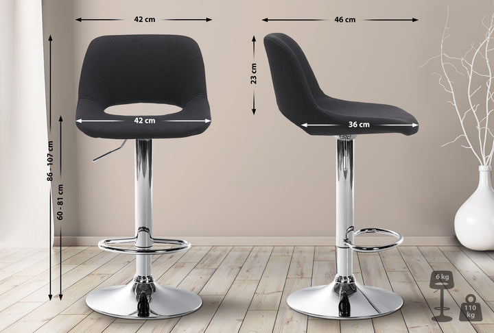 Set med 2 Barstolar med ryggstöd Tyg Justerbar Vridbar 106 Svart - bild 2