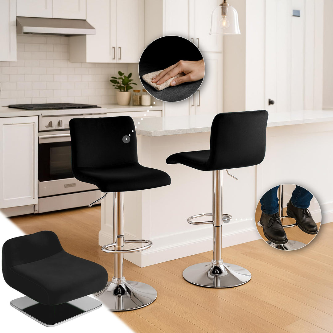 Barstol med ryggstöd Sammet Justerbar Vridbar 105 Svart - bild 4